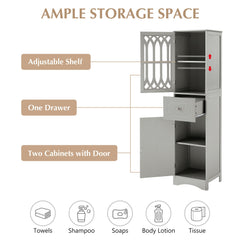 Tall Bathroom Cabinet, Freestanding Storage Cabinet with Drawer and Doors, MDF Board, Acrylic Door, Adjustable Shelf, Grey