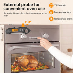 Foldable IP7 digital thermometer with dual probes: for cooking, BBQ, meat, grilling, food kitchen tools.