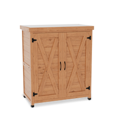 Potting Bench with Storage Cabinet and Metal Table Top for Outdoor Patio,Outdoor Work Station Table