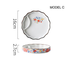 Dumpling plate sushi plate round square plate with soy sauce and vinegar partitioned snack plate ceramic plate for home use