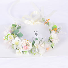 Korean style super fairy bride headdress simulation flower green leaf hair accessory sweet girl Hanfu wedding headdress wreath