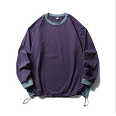 Trendy American Style Loose Long Sleeve T-Shirt for Men and Women, Breathable Quick-Dry Sun Protection with Drawstring Hem Round Neck Top