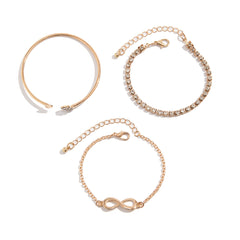 Retro heart-shaped full diamond chain 8-shaped bracelet, simple geometric rhinestone micro inlaid versatile bracelet for women