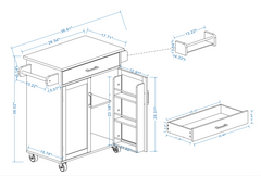 Kitchen island rolling trolley cart with 1 drawer & 2 doors with storage racks & Adjustable Shelves & towel rack