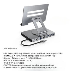 4K/60Hz Gigabit Ethernet Port USB 3.0 Splitter Hub Converter Flat Panel Rotary Stand Type-c Docking Station