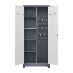 Metal storage cabinets, lockable cleaning tool cabinets, high broom tool organizers, and large storage cabinets in storage store