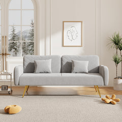 70.47" Gray Fabric Double Sofa with Split Backrest and Two Throw Pillows
