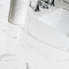 Montary 43x22 bathroom stone vanity top engineered stone carrara white marble color with rectangle undermount ceramic sink and 3 faucet hole with back splash