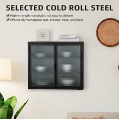 Retro Style Haze Double Glass Door Wall Cabinet With Detachable Shelves for Office Dining Room Living Room