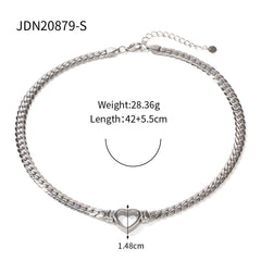 Stainless steel Cuban chain heart-shaped necklace with hollowed out flat snake chain heart pendant necklace for women