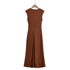 Fashionable and Sexy  Style Women's Two-color Knitted Pleated Long Dress