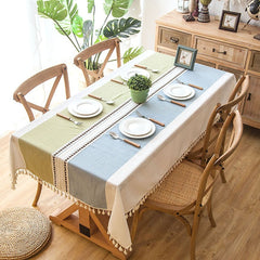 90*90 cm Plaid Decorative Linen Tablecloth With Tassel Waterproof Oilproof Thick Rectangular Wedding Dining Table Cover Tea Table Cloth