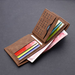 Men's wallet short wallet leather wallet multiple card slots can hold driver's license retro