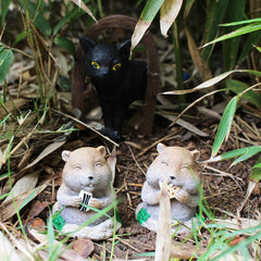 Cat and mole gardening decorative resin ornaments
