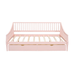 Full Size Daybed with Two Storage Drawers and Support Legs Pink