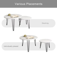 27.56'' Round Nesting Coffee Table Set of 2, Circular Nesting End Table Set Sturdy Metal Base for Living Room, bedroom, White