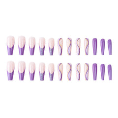 Purple Glitter Wearing Manicure French Geometric Lines Aurora Bright Nail Patches