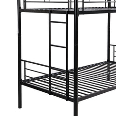 Double decker bed, size above twin bed, with 2 ladders and full-length guardrail, metal, storage space, black