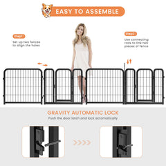 8-panel dog fence, 24 inch small dog pet fence, portable indoor pet game fence. Black, 22.2 inches wide x 23.6 inches high.