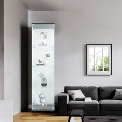 4 glass display cabinets with door shelves, floor standing antique bookshelf, 64.7 "* 16.7" * 14.3 ", black