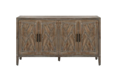 4 Door Wooden Twill Sideboard American Country Vintage Old Living Room Dining Room Hallway Entryway Cabinet (Brown)