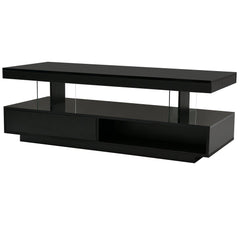 U-Can LED coffee table with storage space, modern central table with 2 drawers and display rack, equipped with LED lights, black