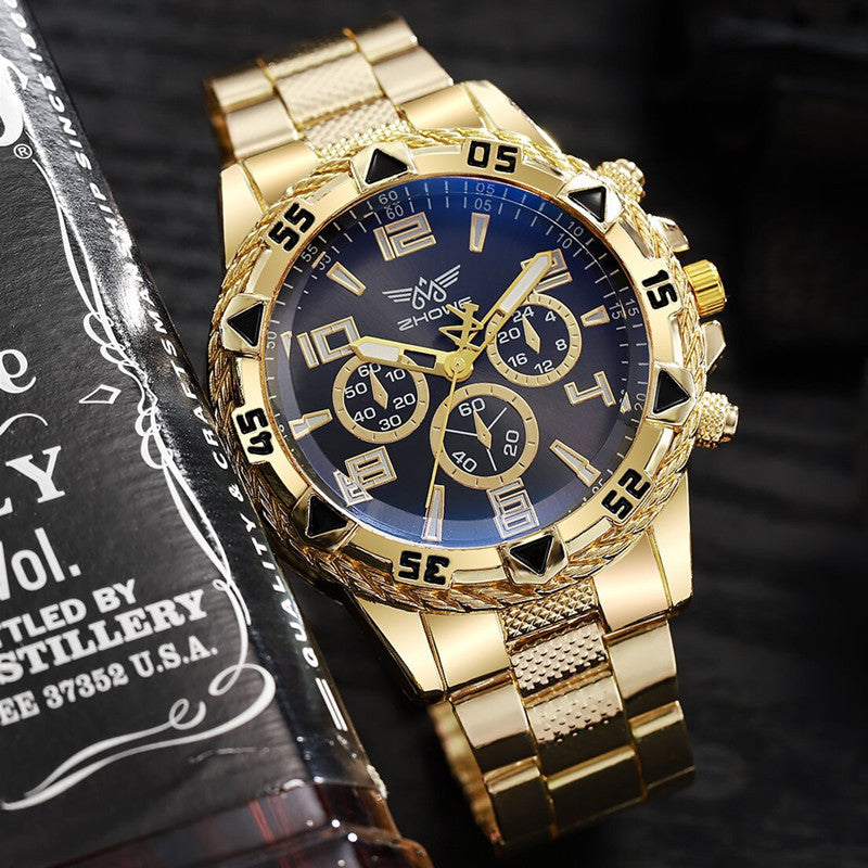 Men's casual sports men's watch steel strap quartz watch large dial