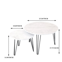 27.56'' Round Nesting Coffee Table Set of 2, Circular Nesting End Table Set Sturdy Metal Base for Living Room, bedroom, White