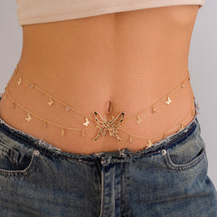 Tassel Butterfly Pendant Double layer Waist Chain for Women's Sexy Street Photography Single circle Metal Body Chain