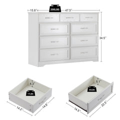 Bedroom dresser 9 drawer long dresser with antique handles wood chest of drawers for kids room 47.56''W x 15.75''D x 34.45''H