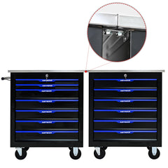 7 DRAWERS MULTIFUNCTIONAL TOOL CART WITH WHEELS-BLACK+BLUE