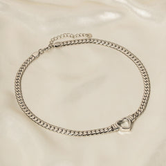 Stainless steel Cuban chain heart-shaped necklace with hollowed out flat snake chain heart pendant necklace for women