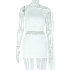Strap Oblique Collar Asymmetric Dress Set Fitted Pencil Short Skirt Two-Piece Set Sexy Solid Color Women's Dress