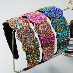 Hair Hoop Fashion Trend Color Rhinestone Head Hoop Luxury Wide Side Heavy Industry Party Hair Accessories Head Hoop
