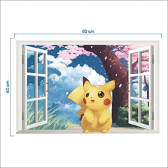 New 3D Pikachu Wall Sticker Pok é mon Wallpaper Self adhesive Cartoon Graffiti Anime Poster Children's Room PVC