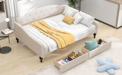 Full Size Upholstered Tufted Daybed with Two Drawers, Beige