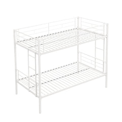 Twin metal bunk beds, metal structure bed frame with safety guardrails and 2 ladders, convertible bunk beds, white