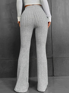 Fashionable and casual solid color micro flared high waisted pants for women