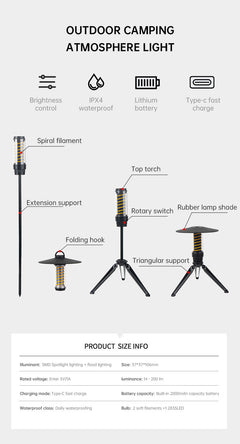 Outdoor Camping Light Portable Night Light Portable Flashlight Tripod Stand Lighting Lighthouse Marquee Tent Atmosphere Light