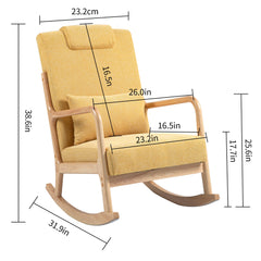 Rocking Chair Upholstered Fabric Rocking Armchair Indoor with High Backrest Glider Chairs and Lumbar Pillow for Living Room