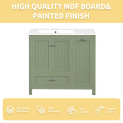 36 inch bathroom vanity with sink, one double door cabinet one large drawer and one flip drawer solid wood and MDF board, green