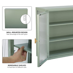 Retro Style Haze Double Glass Door Wall Cabinet With Detachable Shelves for Office Dining Room Living Room Kitchen