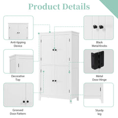 Bathroom floor storage cabinet, bathroom storage unit, 4-door independent cabinet, adjustable shelf, adaptive shelf, white