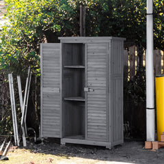 Wooden Garden Shed 3-tier Patio Storage Cabinet Outdoor Organizer Wooden Lockers with Fir Wood (Gray Wood Color -Shutter Design)