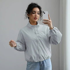 Fashionable Waterproof Short Jacket with Stand Collar for Women