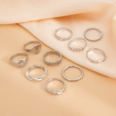 Vintage Irregular Gear Ring Versatile Diamond Set with Metallic Geometric Rings