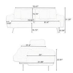 70.47" Gray Fabric Double Sofa with Split Backrest and Two Throw Pillows