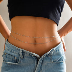 Versatile double-layer simple thin chain claw chain body chain fashionable beach rhinestone sexy waist chain