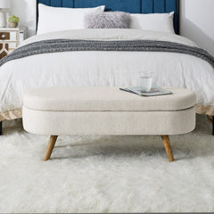 Ottoman Oval Storage Bench Rubber Wood Legs Beige(43.5"x16"x16")
