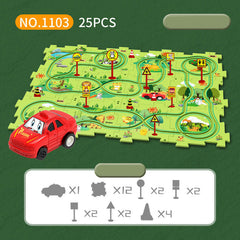 DIY assembly of children's puzzle track car with various scenarios city map construction electric puzzle track car